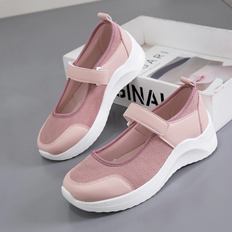 Rimocy Women Platform Flats 2022 New Hook Loop Thick Sole Casual Sneakers Woman Comfortable Light Breathable Sports Shoes Ladies