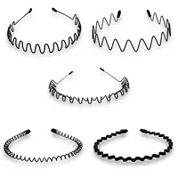 Unisex Black Elastic Non Slip Simple Metal Headbands For Men Women Wavy Hairband Spring Hair Hoop Fashion Hair Accessories