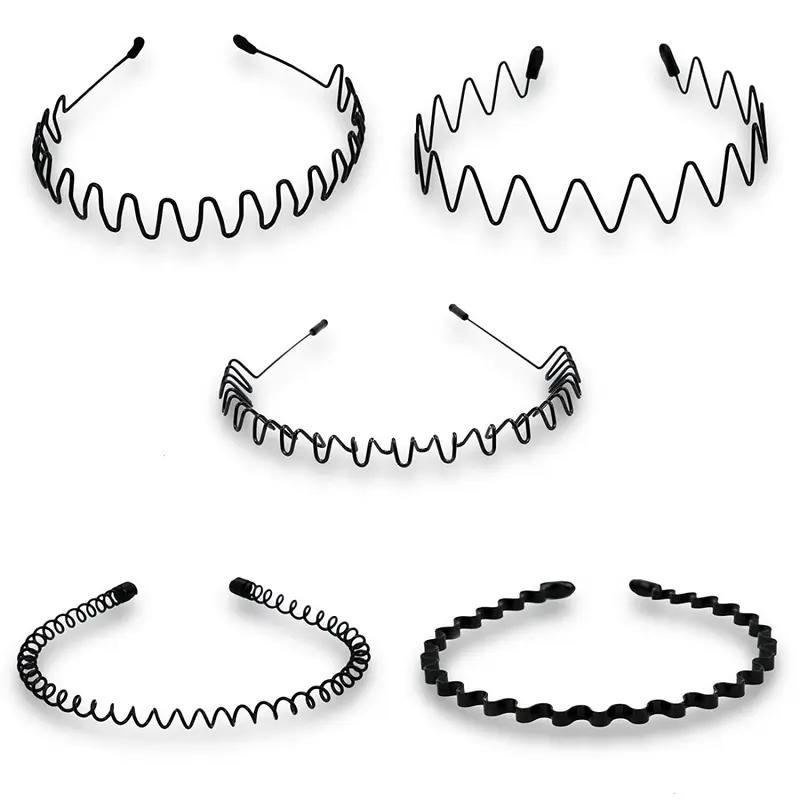 Unisex Black Elastic Non Slip Simple Metal Headbands For
