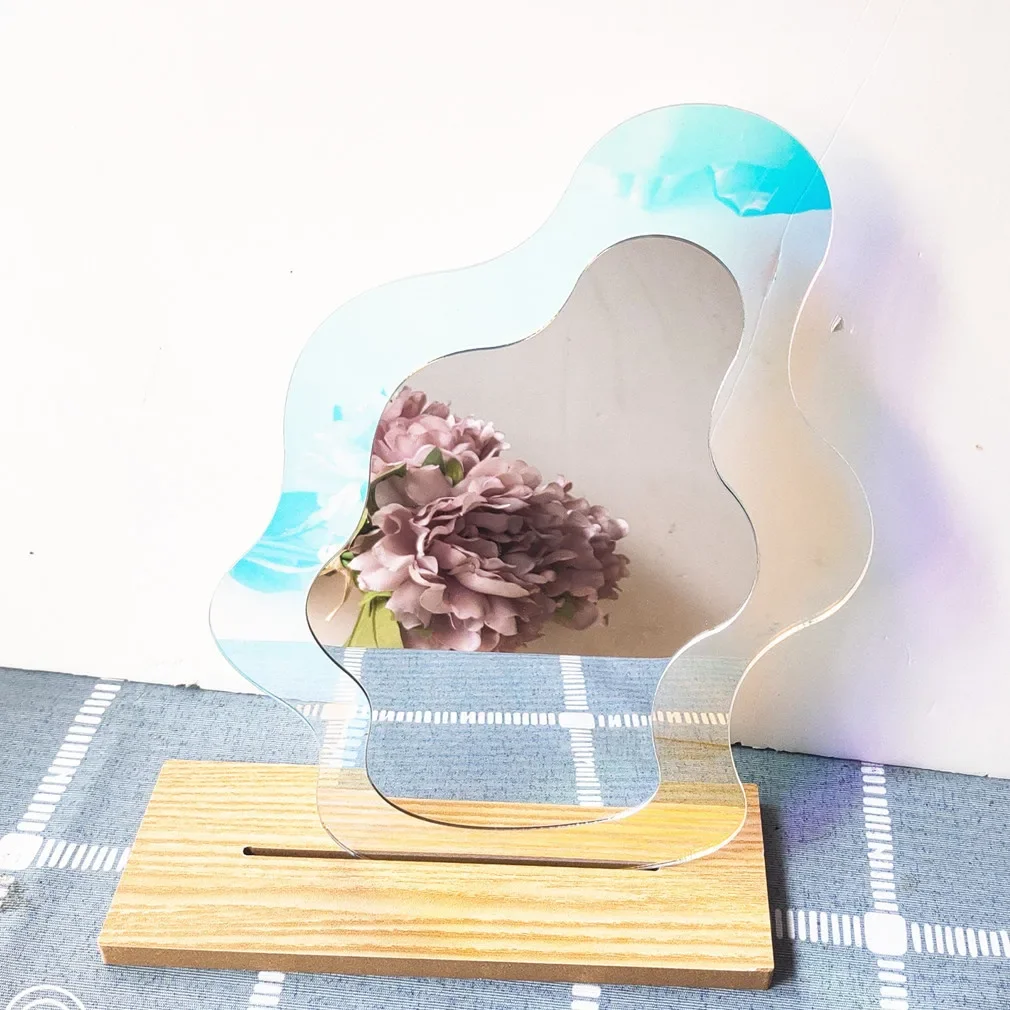 Acrylic Makeup Mirror Irregular Flower Decorative for Bedroom