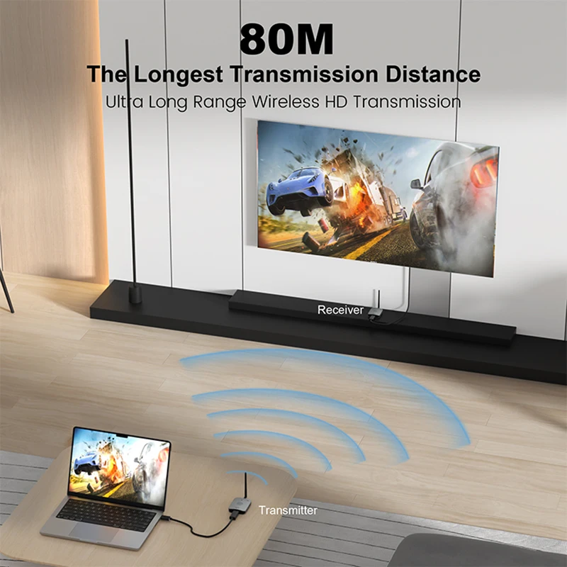 wireless video adapter Real4K 80M 5.8GHZ Wireless HDMI Wireless Transmitter and Receiver HDMI Extender For Laptop PC Camera Projector To TV
