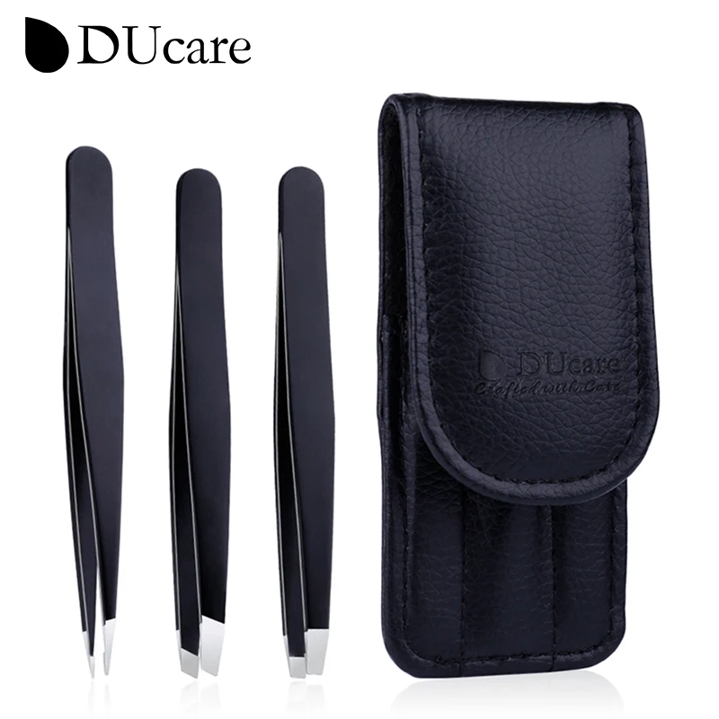 Eyelash Tweezers Eyebrow Tweezers Stainless Steel 3pc DUcare Professional