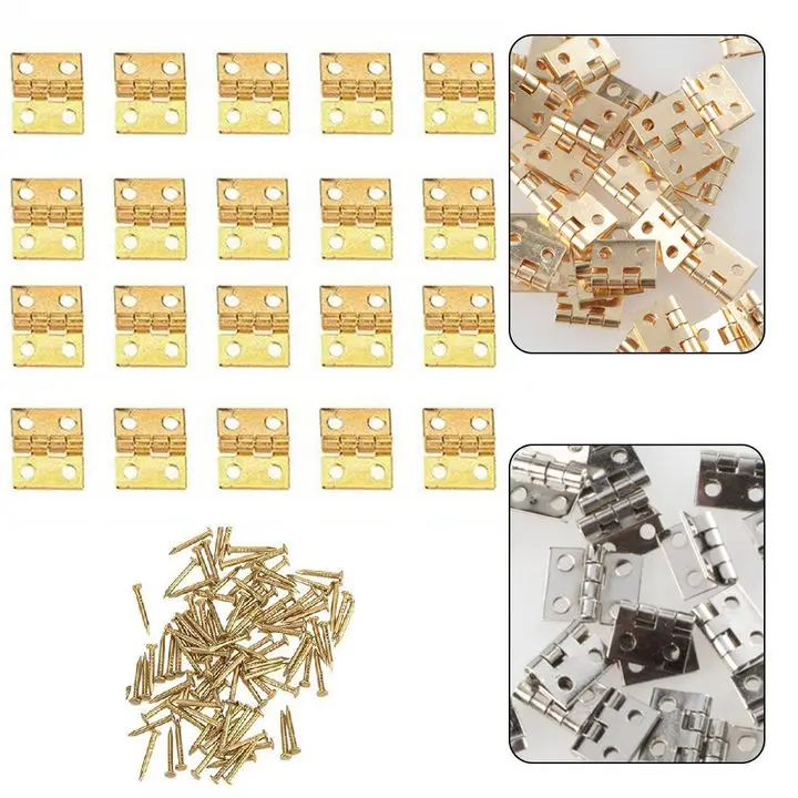 20pcs Mini Brass Hinge For Small Craft Door Box Accessories Gold 8*10mm For Jewelry Boxes Miniature Cabinet Furniture Fittings