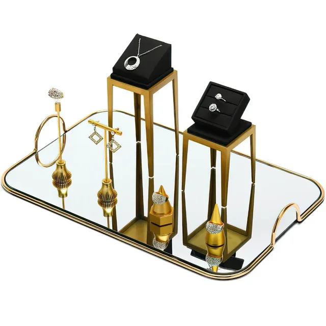 Metal Mirror Storage Tray Rectangle Golden Handle Phnom Penh Binaural Storage  Jewelry Cosmetics Bathroom Home Kitchen Supplies 3