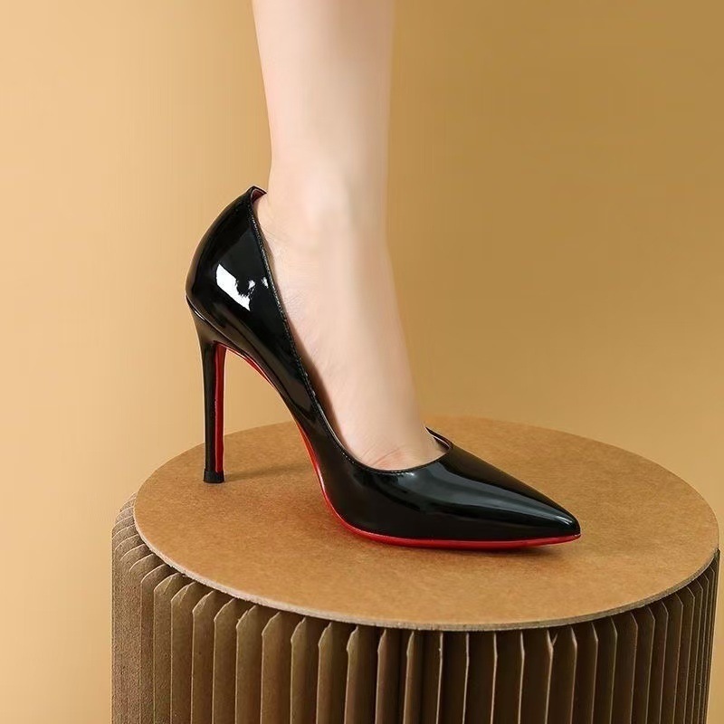 Red Sole Black High Heels Women's Spring and Autumn 2025 New Patent Leather Pointed Sexy Professional Work Single Shoes Women