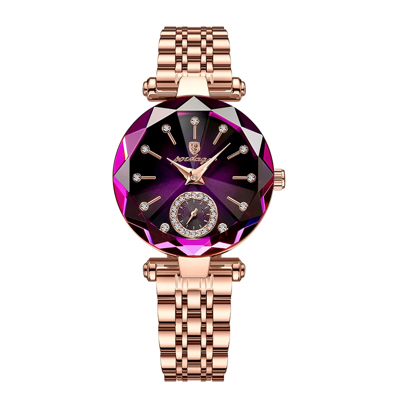 Poedagar Romantic Crystal Ladies Orologi Top Brand Diamond Waterproof Women Watch Orologi Femminili Di Lusso In Acciaio Inossidabile Oro Rosa