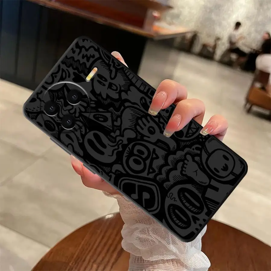 Black Soft Phone Cover Case with Graffiti Design