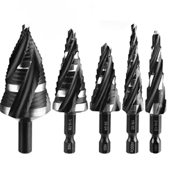 Premium Titanium - Coated Spiral Step Drill Bit Set, 5 - Piece High - Speed Steel for Metal, 50 Sizes with 1/4 Hex Shank (5PCS)