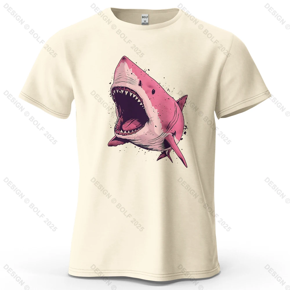 Pink Shark Cartoon Graphic Oversized 100% Cotton T-Shirt - Unisex Streetwear Tee