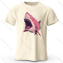 Pink Shark Cartoon Graphic Oversized 100% Cotton T - Shirt - Unisex Streetwear Tee - S (Beige)