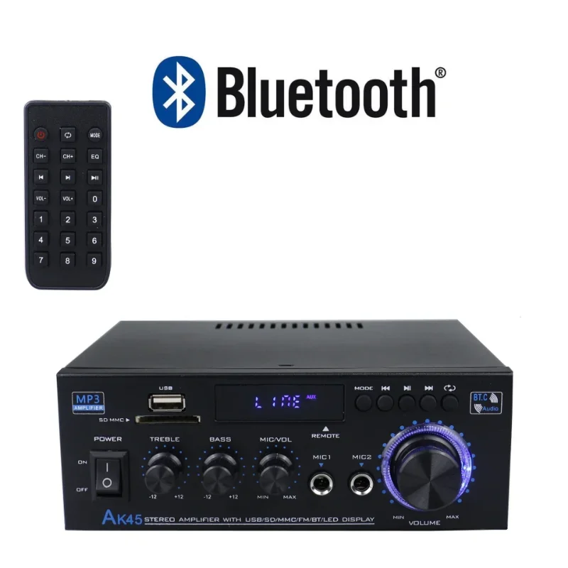 AK45 80W Home Digital Amplifiers Audio Bass Audio 2.0 Channe Power BT Amplifier Hifi FM Music Subwoofer Speaker USB SD Mic Input headphone amplifier stereo amplifier