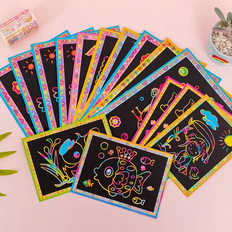 Magic Scratch Art Painting Cards 10pcs for Kids Doodle Toys Boys Girls Early Educational Learning drawing toy