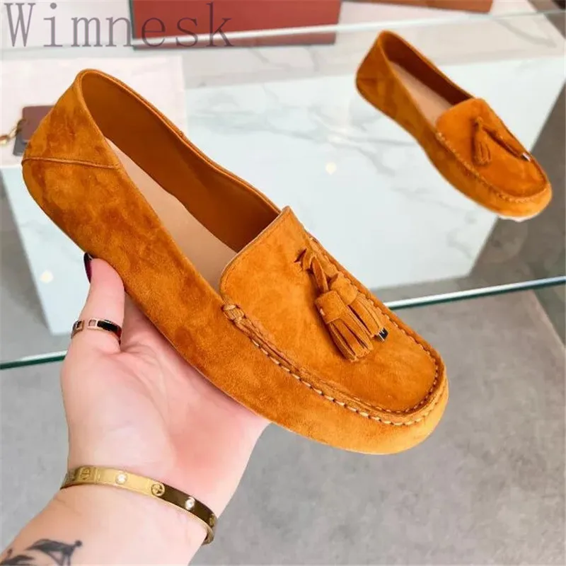 

Spring Autumn New Round Toe Metal Lock Tassels Decor Women Flat Loafer Shoes Slip On Suede Real Leather Comfortable Casual Shoes