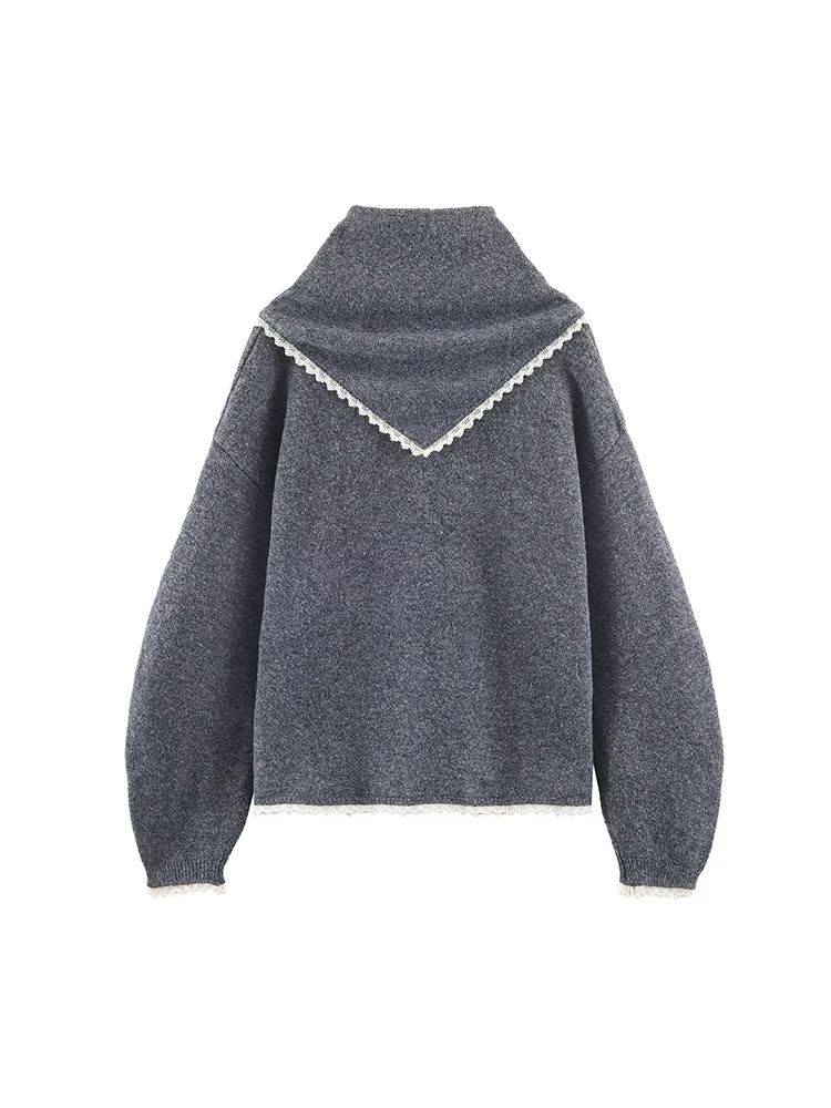 Fashion Women Round Neck Sweater With Scarf Chic Single Breasted Knitted Long Sleeve Coats Autumn Winter Casual Knitwear
