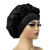 Newly Women Satin Night Sleep Cap Luxury Rhinestone Hair Bonnet Hat Shower Cap Bathroom Hair Accessories Turban Headwrap 3