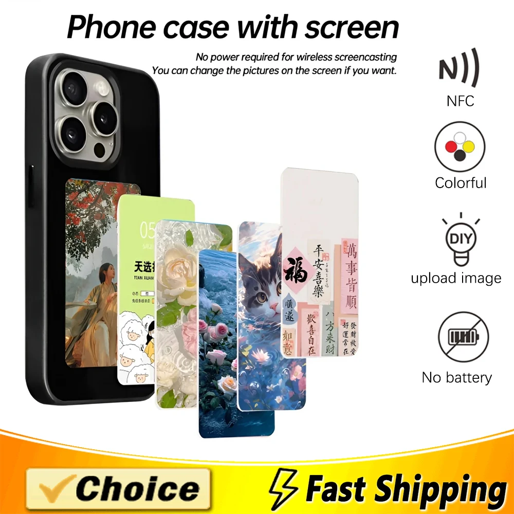 NFC Smart Phone Case For iPhone 13 15 14 Pro Max DIY E ink Screen Case Ai Replace Photos Shockproof Phone Cover Battery Free