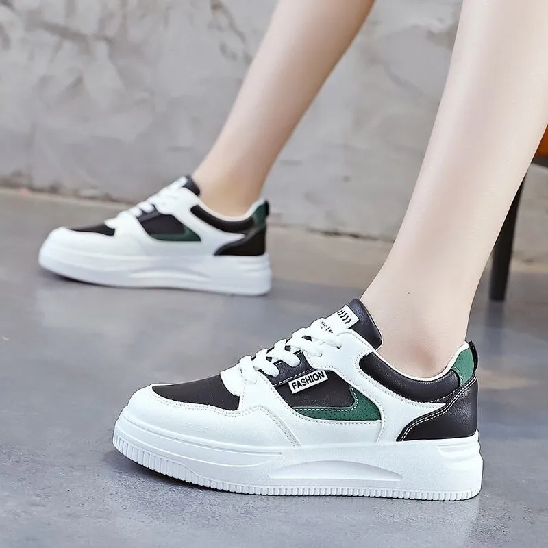 Women Color Block Skate Shoes, Glitter Lace-up Front Sneakers