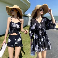 2024 New Conservative Muscle-Covering Slimming Swimsuit Women's Three-Piece Set Plus Size Anti-Sunshine Spa Wear