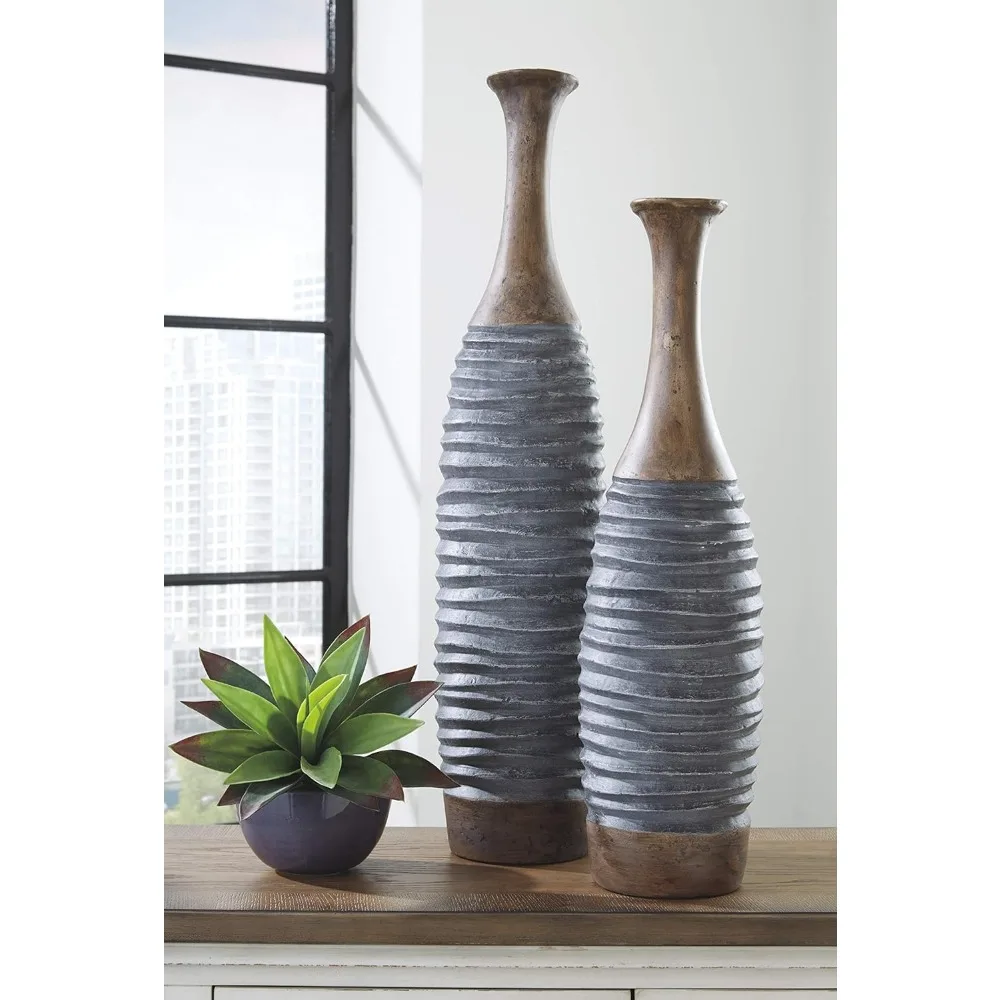 

2 Piece Decorative Vase Set Antique Gray & Brown Decoration Home Decor Decorations Room Flower Vases Garden