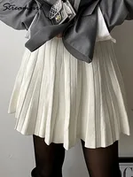 Spring Knit White Mini Pleated Skirts For Women A Line Skirt Gray High Waist Women Knitted Pleated Short Skirts Korean Fashion 2