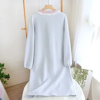 Autumn and Winter New Women's Long Skirt Thickened Thermal Nightdress 100% Cotton Cotton Clip Long Sleeve Home Dress sleepwear - Image 2