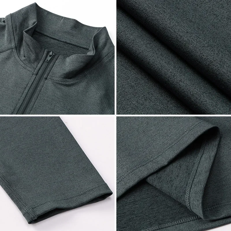 Men's Autumn Fitness Exercise Gym Pullover Quick-Dry Running T-Shirts Half-Zipper Slim Training