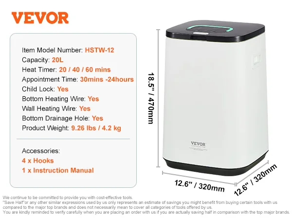 VEVOR 20/25/35L Towel Warmer with 24h Delay Timer Child Lock LED Screen&U-shaped Light for Bathroom Spa Bathrobe Blanket Pajama