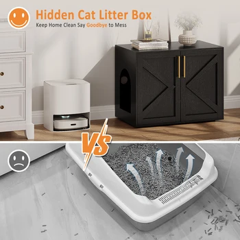 Multi-Functional Hidden Cat Litter Box Enclosure - Wooden Cat Furniture with Barn Doors, Spacious Washroom Cabinet & End Table for Indoor Living Room or Bedroom - Modern Design 1