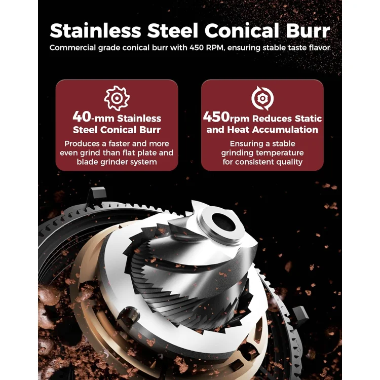 G1 Conical Burr Coffee Grinder, 48 Grind Settings Anti-static Burr Mill, Precision Electronic Timer and LED Touchscreen for 4