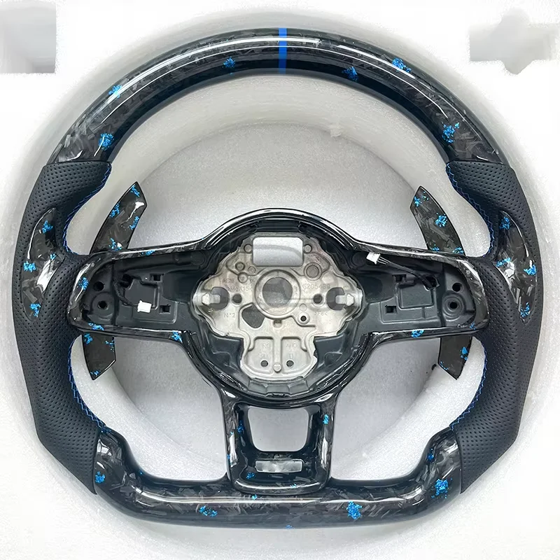 폭스바겐 골프 7 MK7 MK7.5 GTI R GTD GTE 파사트 B8 티구안 MK2 폴로용 트루 단조 카본 파이버 스티어링 휠 블루 모어링