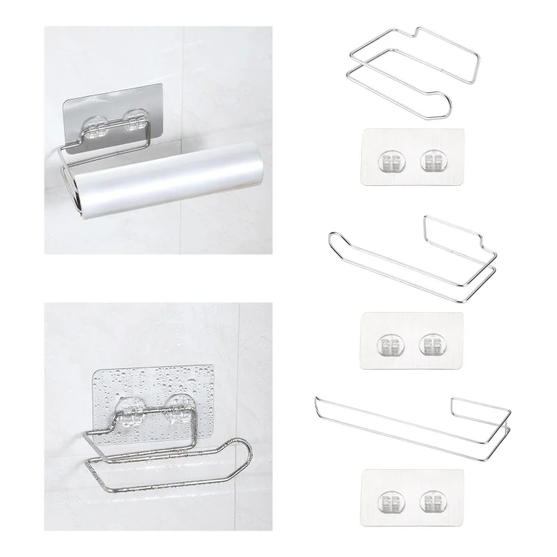 Durable Stainless Steel Tissue Roll Holder Practical Kitchen Paper Towel Rack Perforation-Free Lazy Rag Hanging Rack for Bedroom