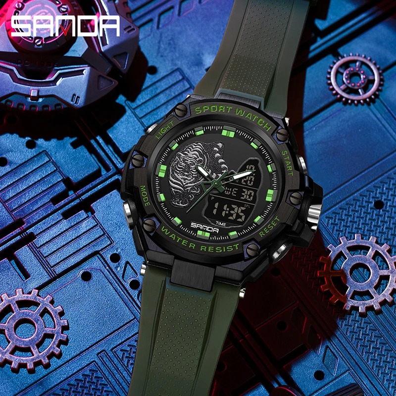 SANDA Sports Watch Top Brand Cool Men Watch Luminous HD LED Display Electronic Watches Timer Alarm Clock Relogio Masculino 3173