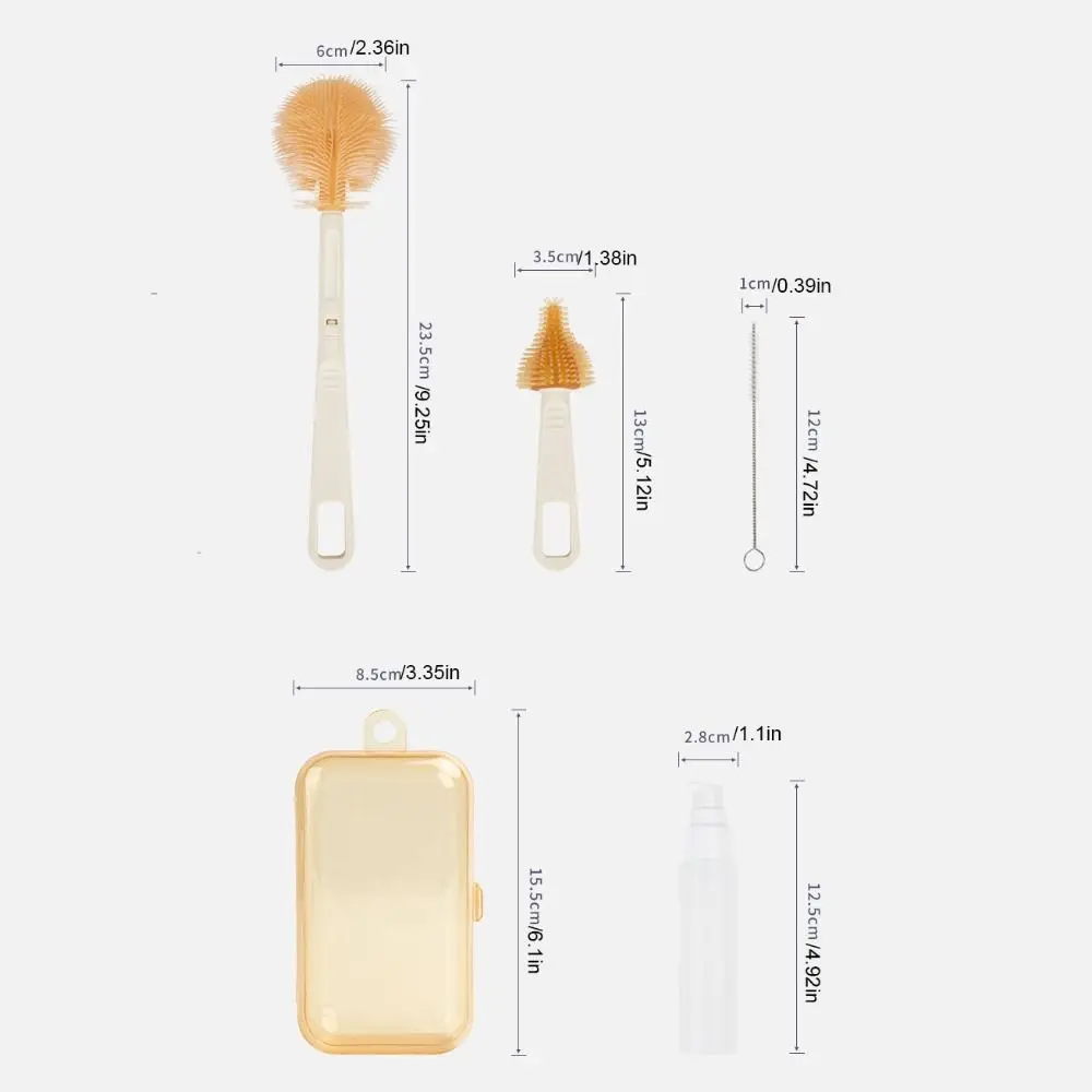 Long Handle Baby Bottle Brush Kit with Box Multipurpose Baby Bottle Cleaner Brush 360 Degree Rotation Washing Tool Set