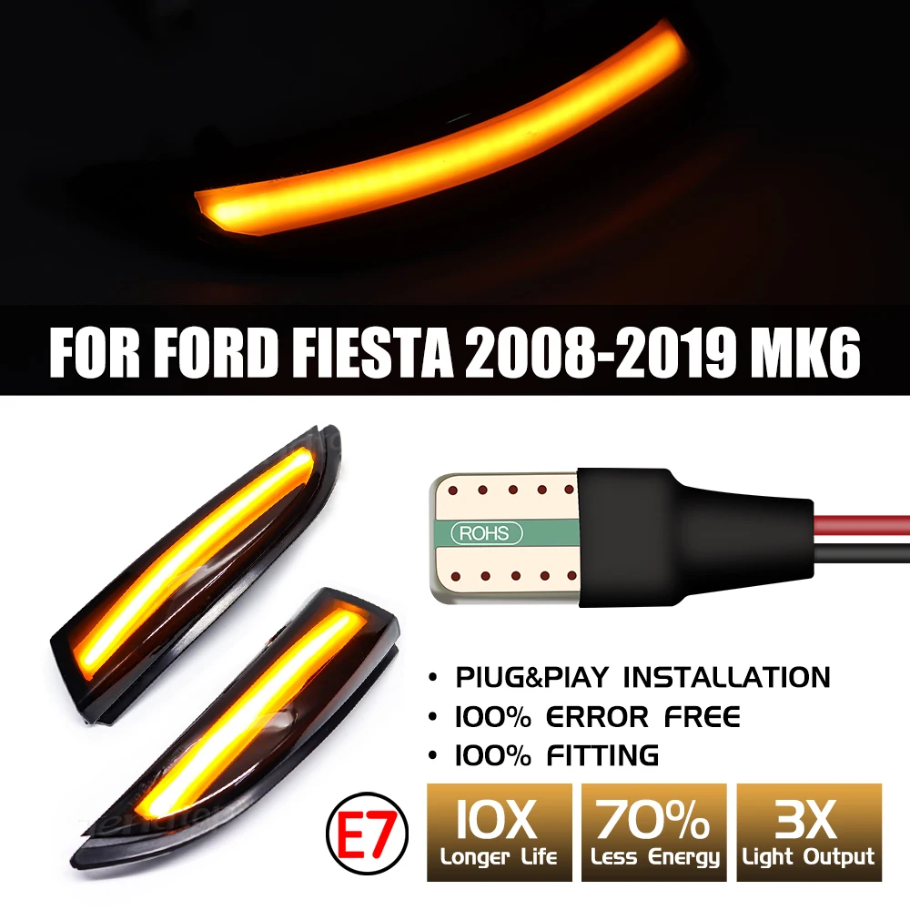 

2 шт. для Ford Fiesta MK6 2008-2017 B-Max 2008-2017 светодиодный динамический боковой маркер сигнал поворота