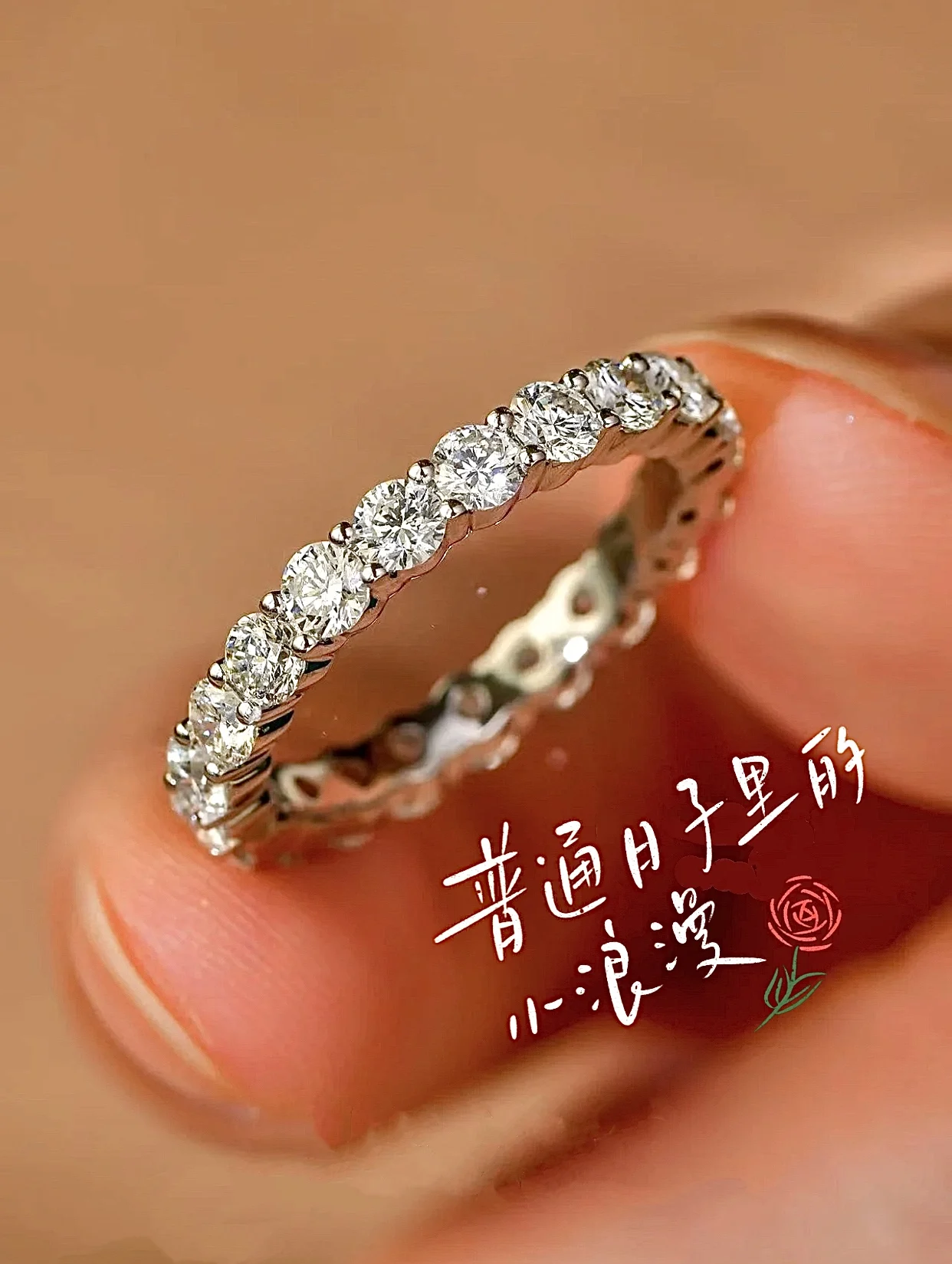 

Full of diamond sterling silver Cuba row ring new Moissanite diamond ring ins tide index finger fashion couple ring