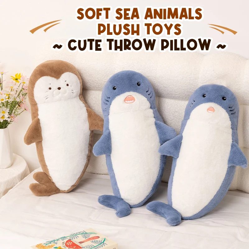 Seal Shark Plush Toy Soft Pillow Animal Stuffed Marine Life Sea Otter Soft Doll Simulation Sleep Cushion Christmas Birthday Gift