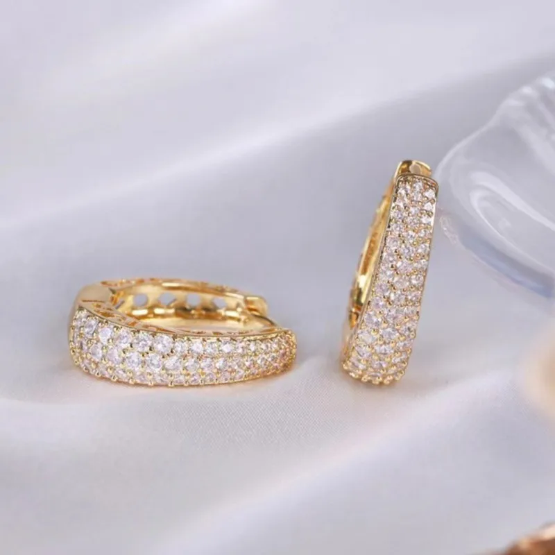Gold Color Micro Inlaid Zircon Hoop Earrings for Women Elegant Trendy Ear Buckle Jewelry Accessories Gifts