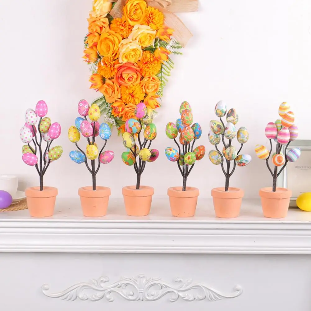 Huevo De Pascua bonsái De espuma colorida, planta en Maceta, centro De mesa exquisito para decoración festiva, Maceta De Huevos De Pascua