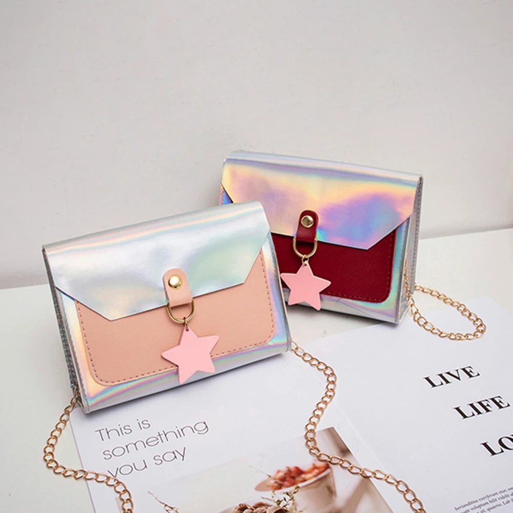 

2023 New Mini Colorful Women'S Bag Chain Fashion Wild Crossbody Small Square Bag Star Charm Ins Super Fire Laser Shoulder Bag