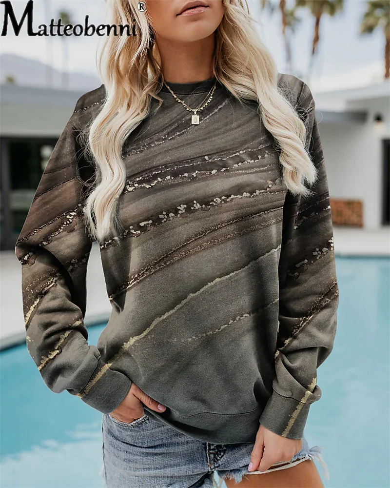 Fashion O Neck Pullover Sweatshirt Autumn Geometry Print Casual Loose Hoodie Female Winter New Long Sleeve Streetwear Women Tops