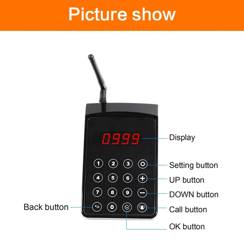 Wireless Restaurant Coaster Pager System Guest Customer Waiter Calling Beeper with Touch Keypad for Resto Cafe Bar Foodcourt