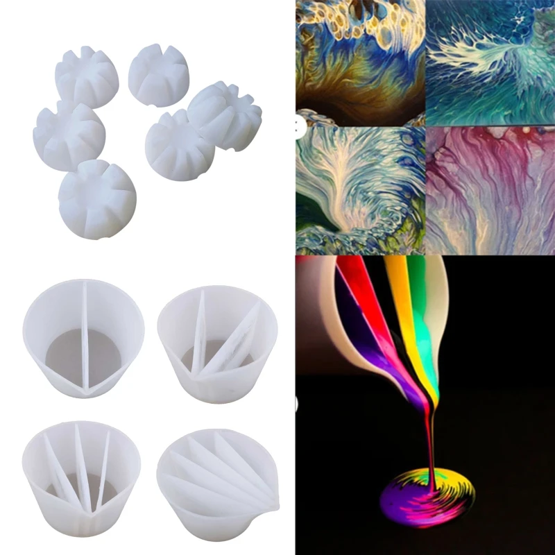 Silicone Split Cup 2/3/4/5 Chambers Reusable Silicone Pouring Divided Cups10Pcs/set for Fluid Art Acrylic Paint Resin DIY Making