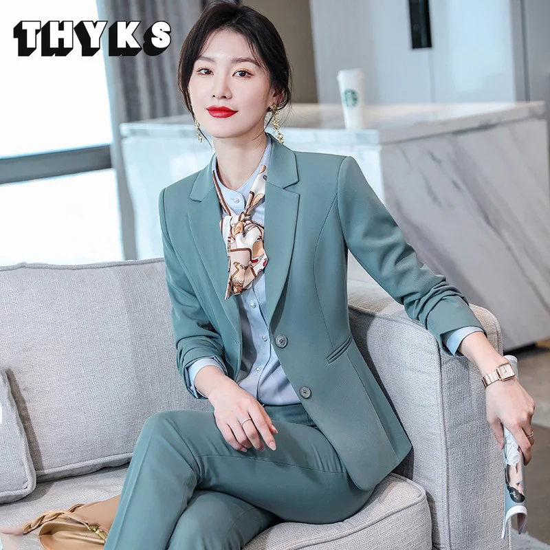 

Women Blazer Elegant Pant Two Pieces Set Professional Tailored Suit Trouser Office Lady Kit Chic Jacket Formal Outfits 2022 Coat