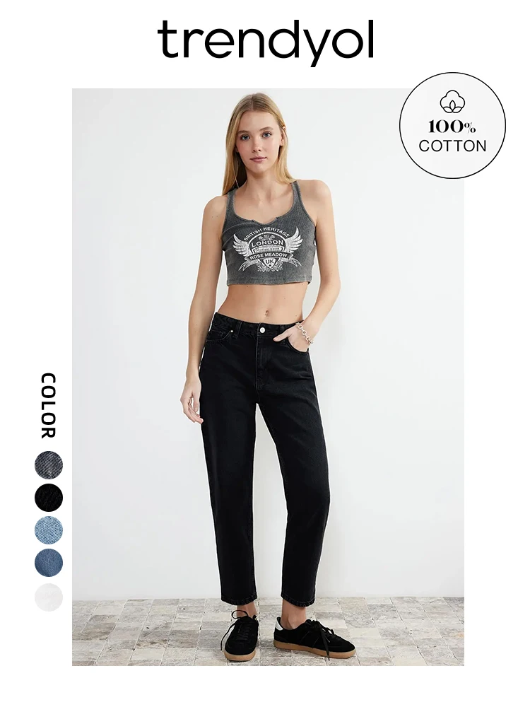 Trendyol TYZA Women's 100% Cotton High Waist Turnip Jeans New Spring Autumn Skinny Fit,Multicolor Pants Casual Trousers 4