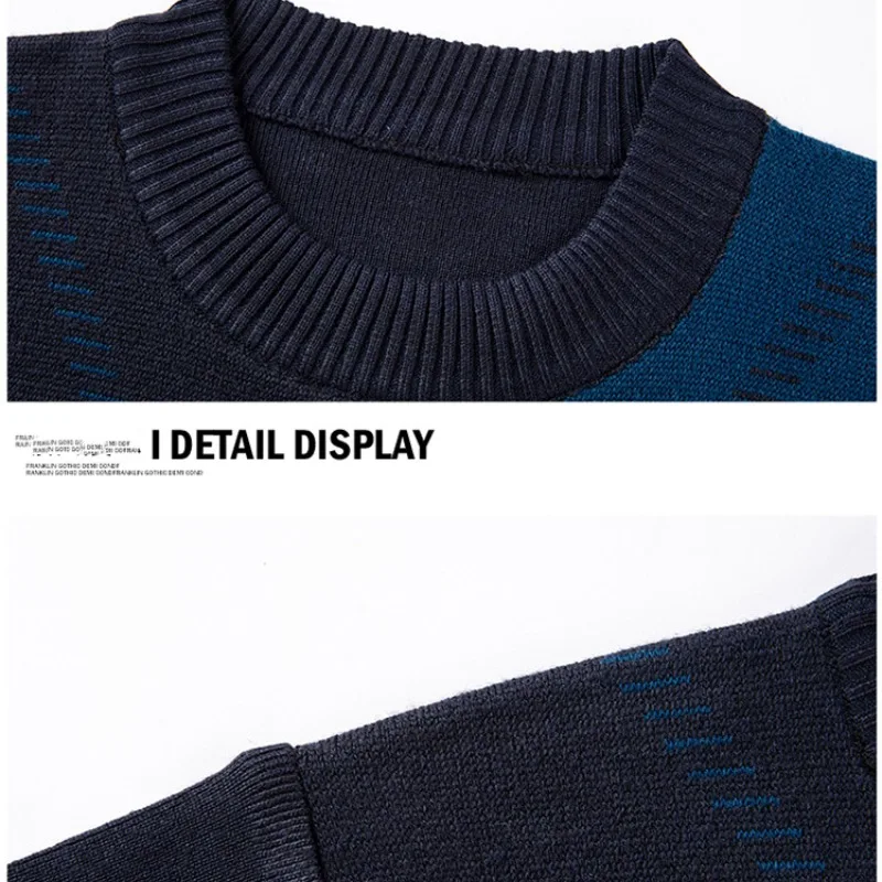 Autumn Winter Men's Pullover Round Neck Solid Screw Thread Long Sleeve Sweater Knitted Undershirt Fashion Casual Formal Tops