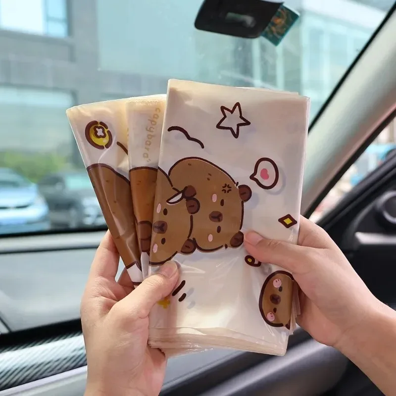 30-90Pcs Cartoon Capybara Car Disposable Garbage Bag Portable Universal Auto Door Seat Household Thickened Car Desktop Trash Can