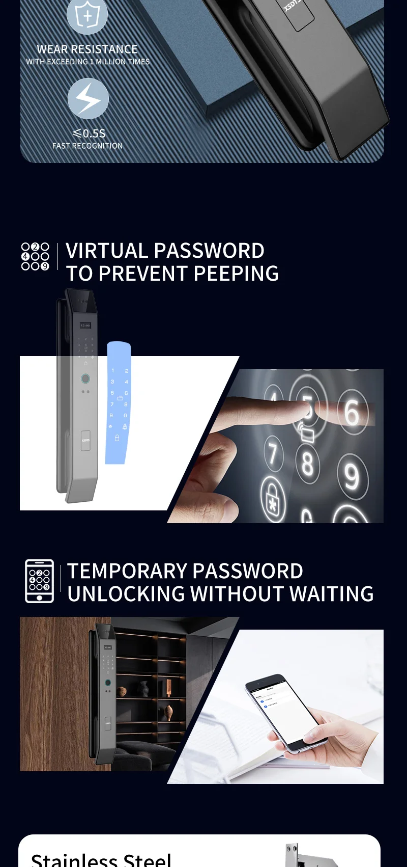 Tuya APP Smart Life APP Control Voice Intercom Smart Lock 3D Face Recognition Fingerprint Password Smart Door Lock With Camera