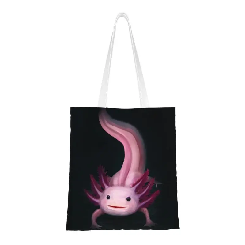 

Axolotl Salamander Smiling Grocery Shopping Bags Print Canvas Shopper Shoulder Tote Bag Big Capacity Portable Relaxolotl Handbag