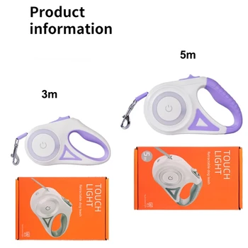 3M/5M Automatic Retractable Dog Leash with Flashlight, LED Glowing at Night Walking Leash, Durable Nylon Outdoor Leash for Dog 5