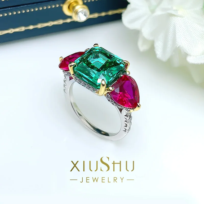

Contrast Three Stone Love Princess Square Ring for Women 925 Sterling Silver Inlaid with Fashion and Advanced Sense for Women